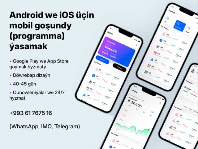 Android, iOS üçin mobil goşundy ýasamak (Создание приложения для Android, iOS)